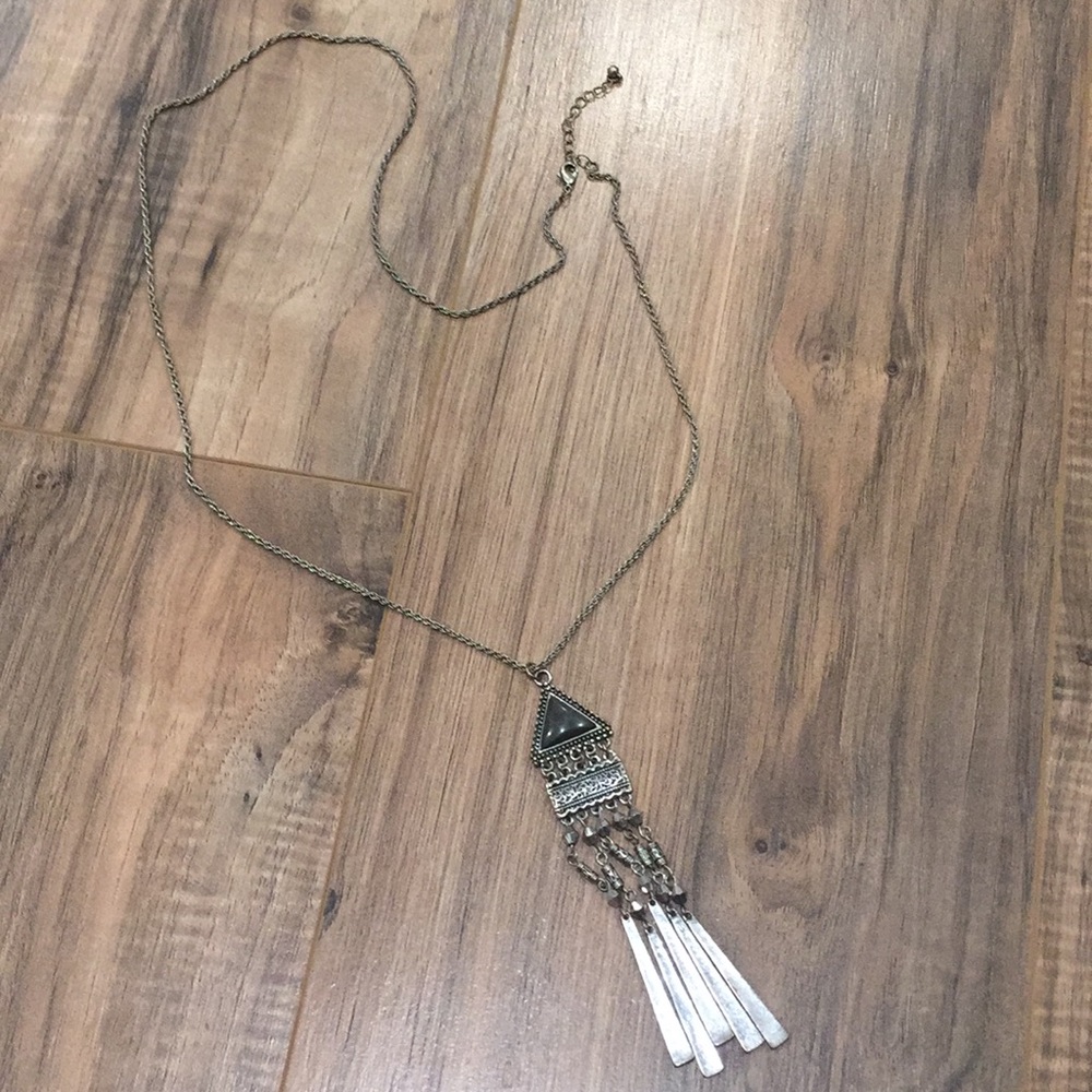 Long tribal necklace.